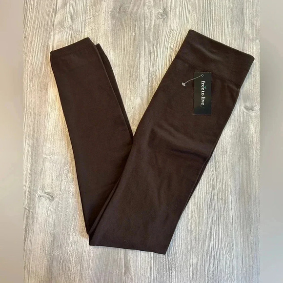 Free to Live Womens Leggings Brown Solid Stretch One Size Footless Chocolate - Picture 2 of 9